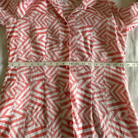 Connie Roberson Shirt Womens L Linen Button Up Geometric Lagenlook Made in USA - Picture 14 of 15